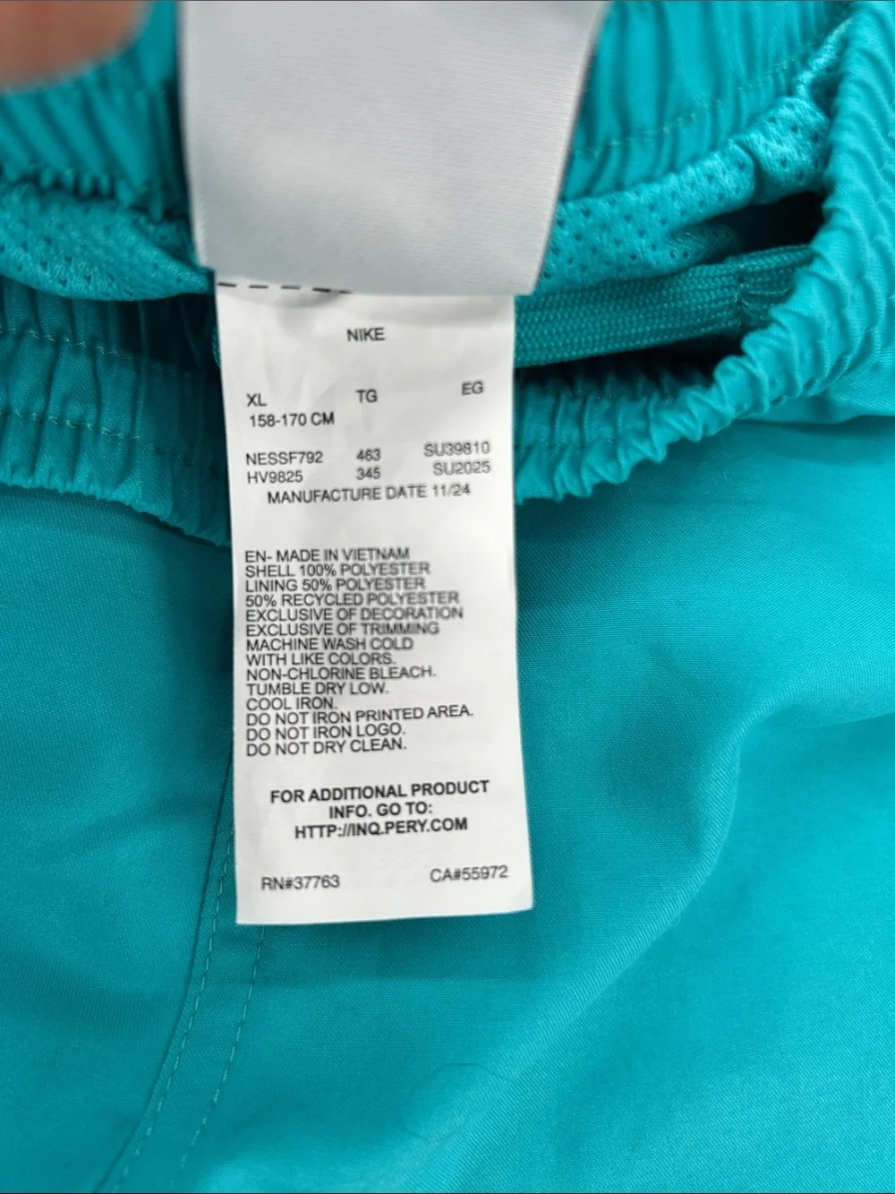 Nike Kids Turquoise Swim Shorts with White Logo and Gold Swoosh Size XL